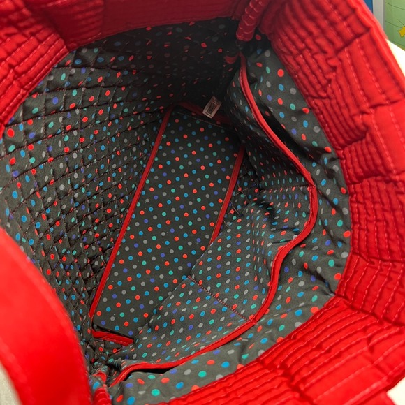 Vera Bradley Red Quilted Tote Bag Polka Dot Lining Toggle Closure w Wristlet Set - Picture 2 of 9